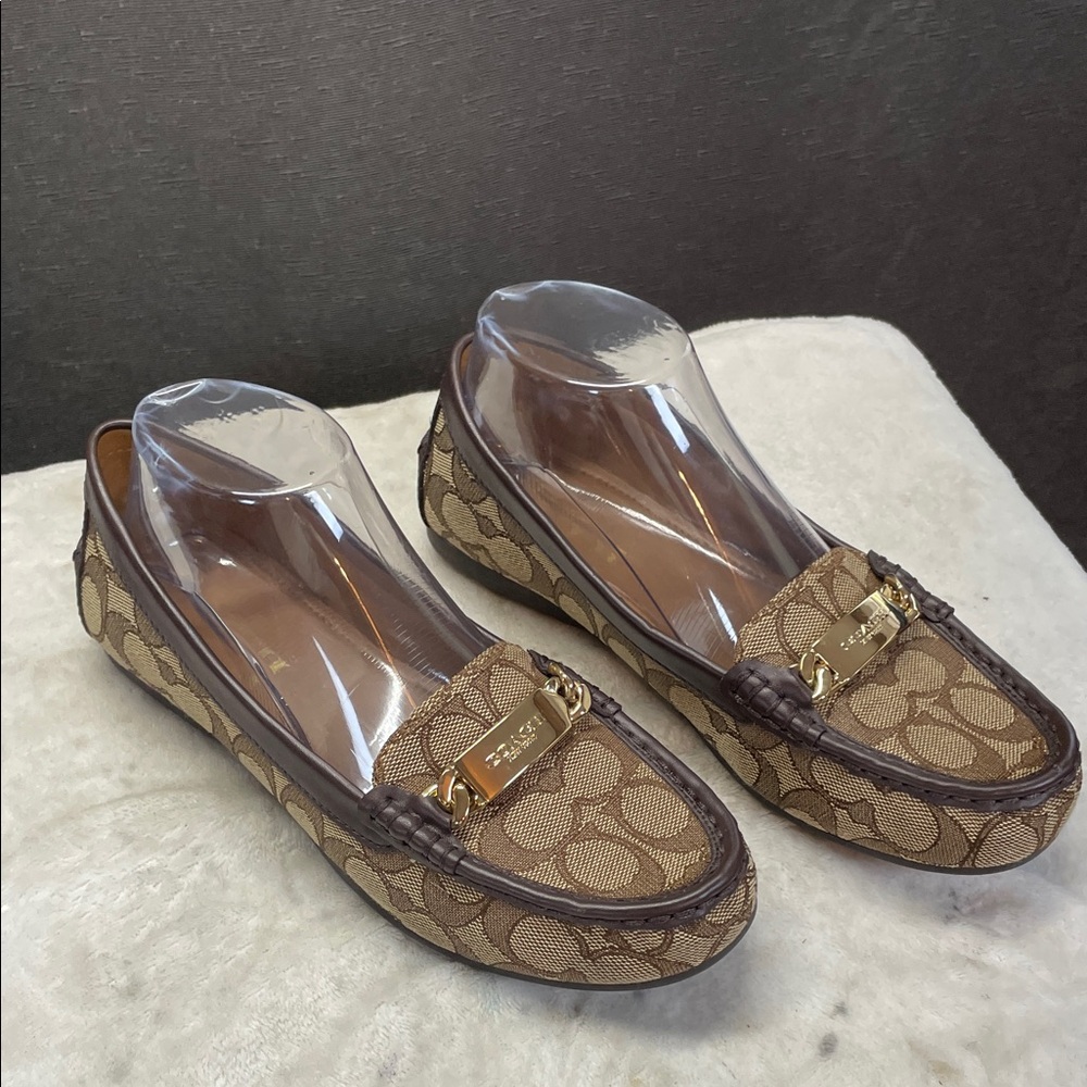 Coach Brown Signature Olive Pattern Loafers